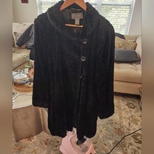Ann Taylor Vintage Chenille Black Dress Coat - Large